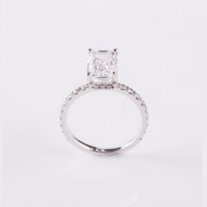 Emerald-Cut Diamond Engagement Ring with Pave Band